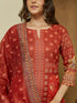 Janasya Women's Rust Cotton Blend Floral Printed Pakistani Straight Kurta Set